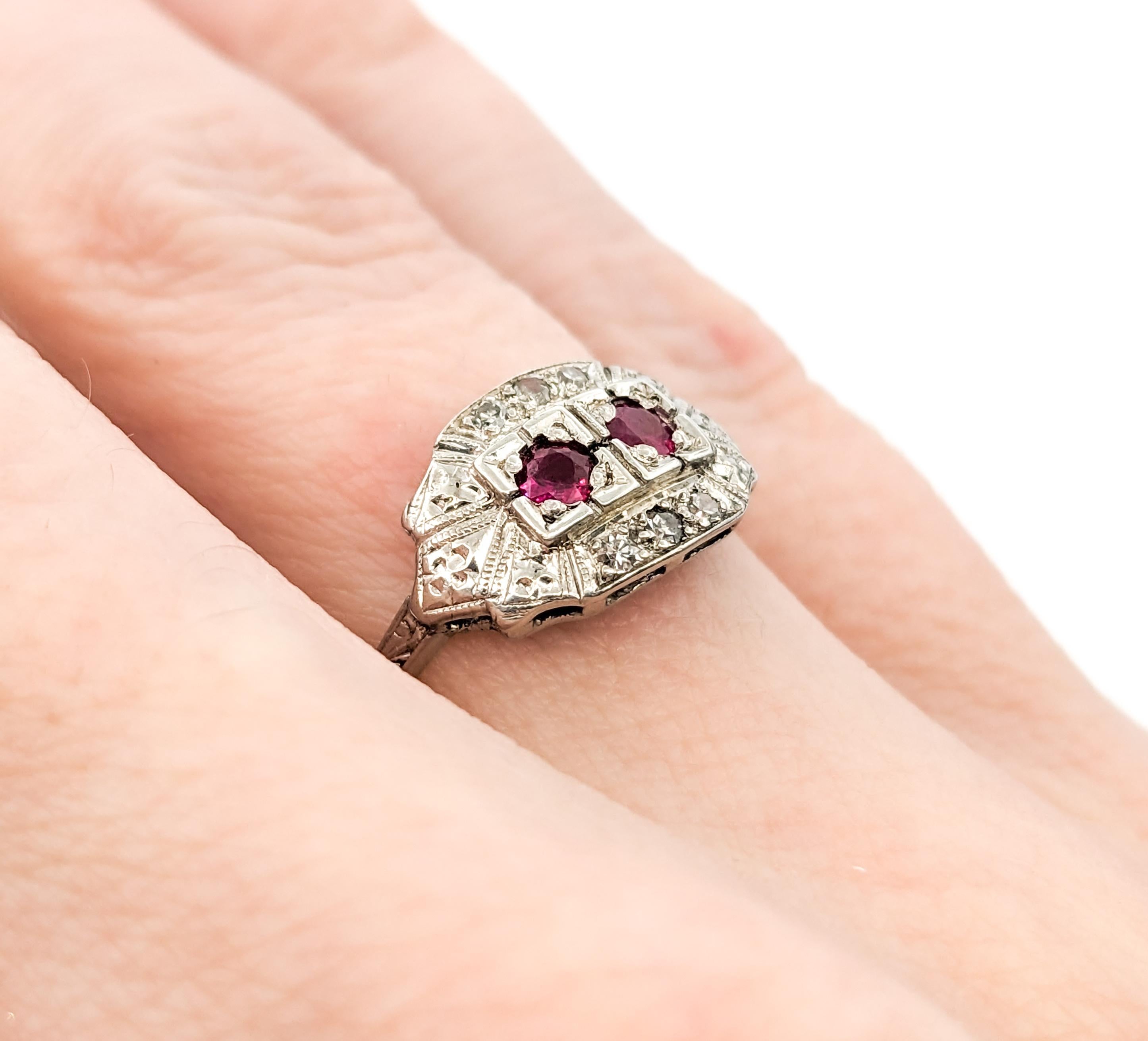 Rubies & Diamond Antique Ring In Platinum For Sale 1