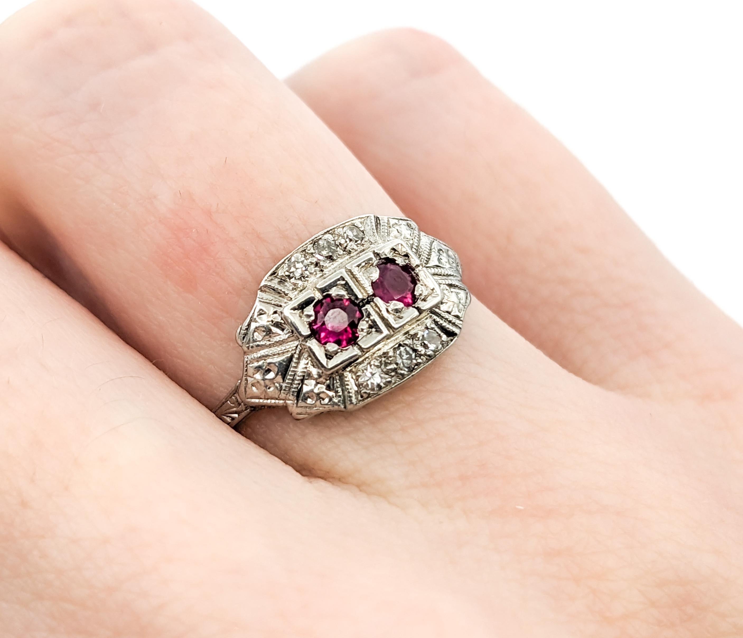 Rubies & Diamond Antique Ring In Platinum For Sale 2
