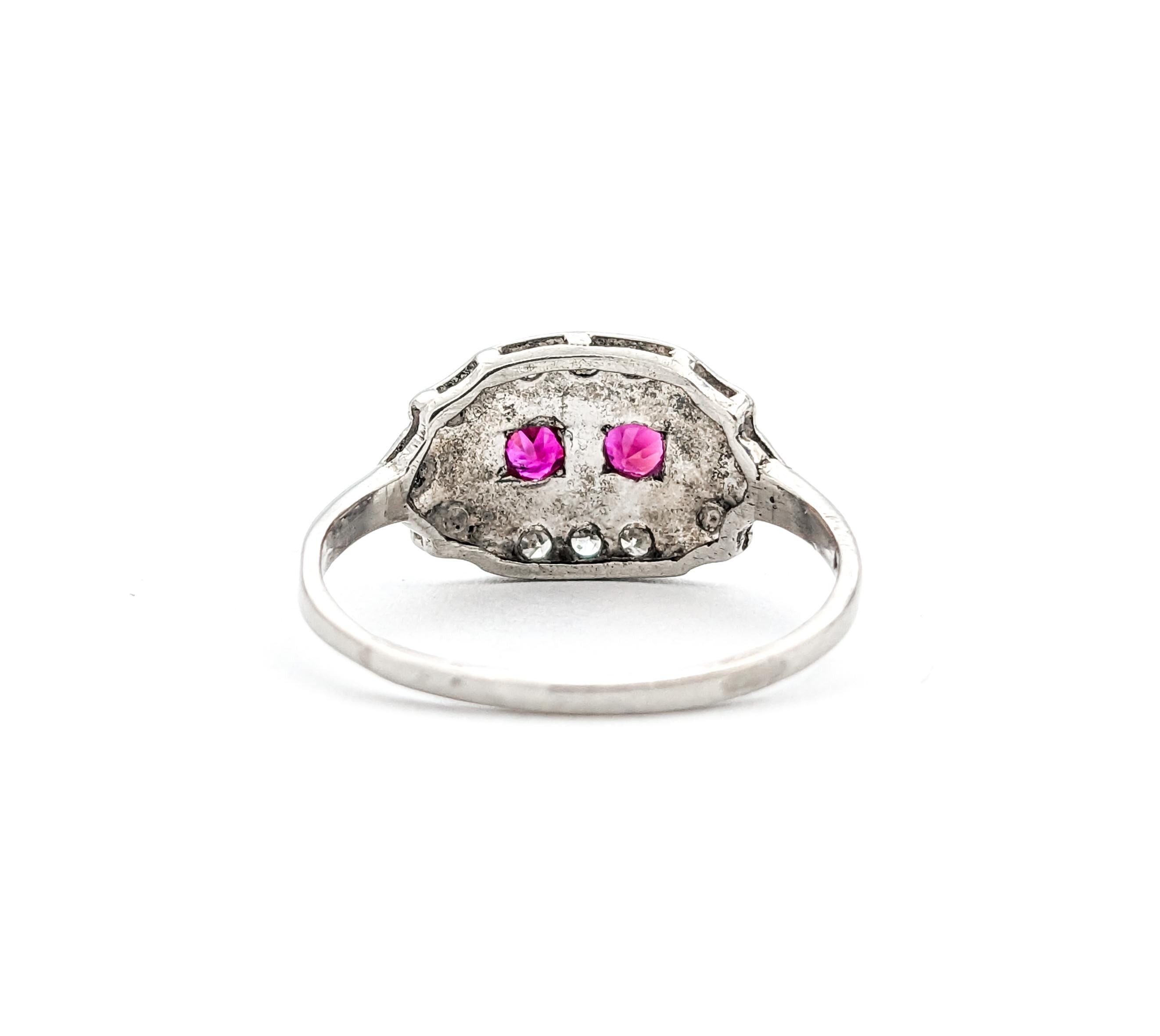 Rubies & Diamond Antique Ring In Platinum For Sale 3