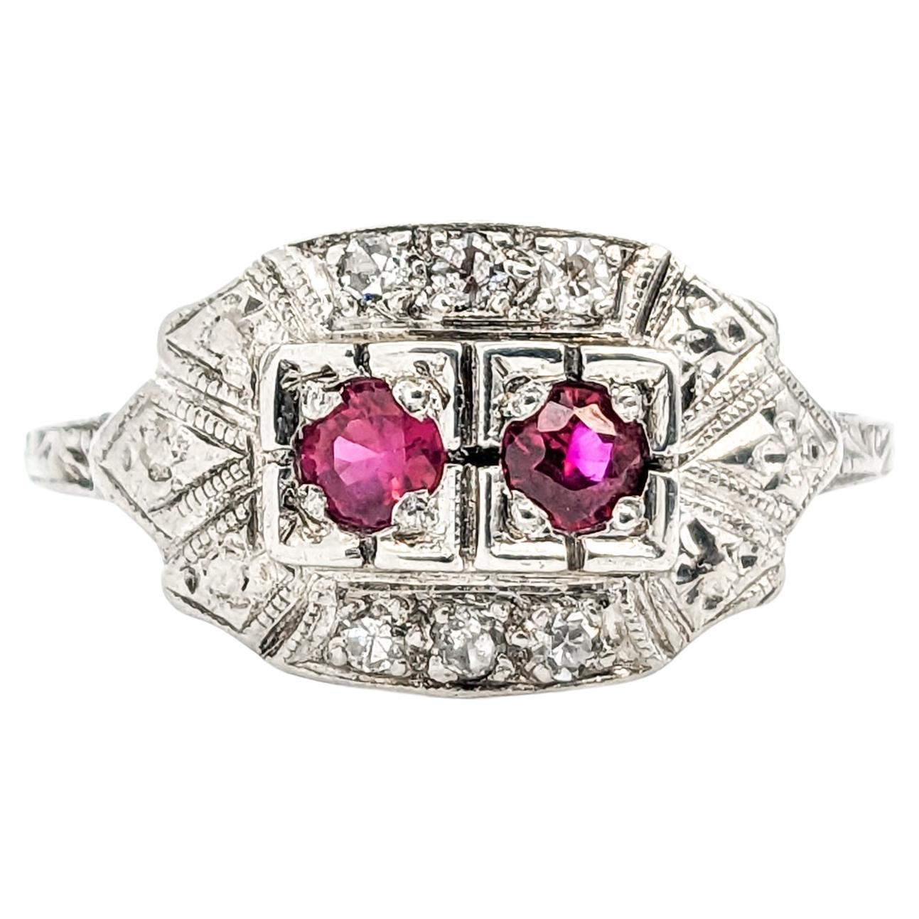 Rubies & Diamond Antique Ring In Platinum For Sale