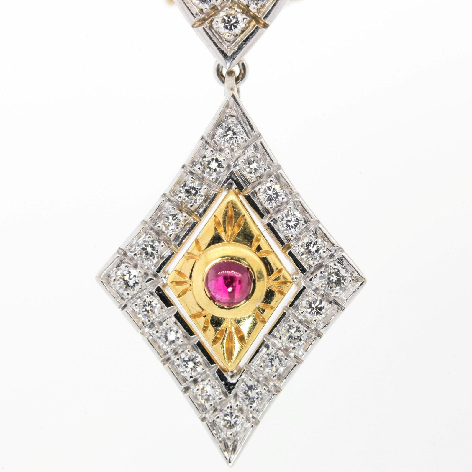 Round Cut Rubies and Diamond Gold Earrings