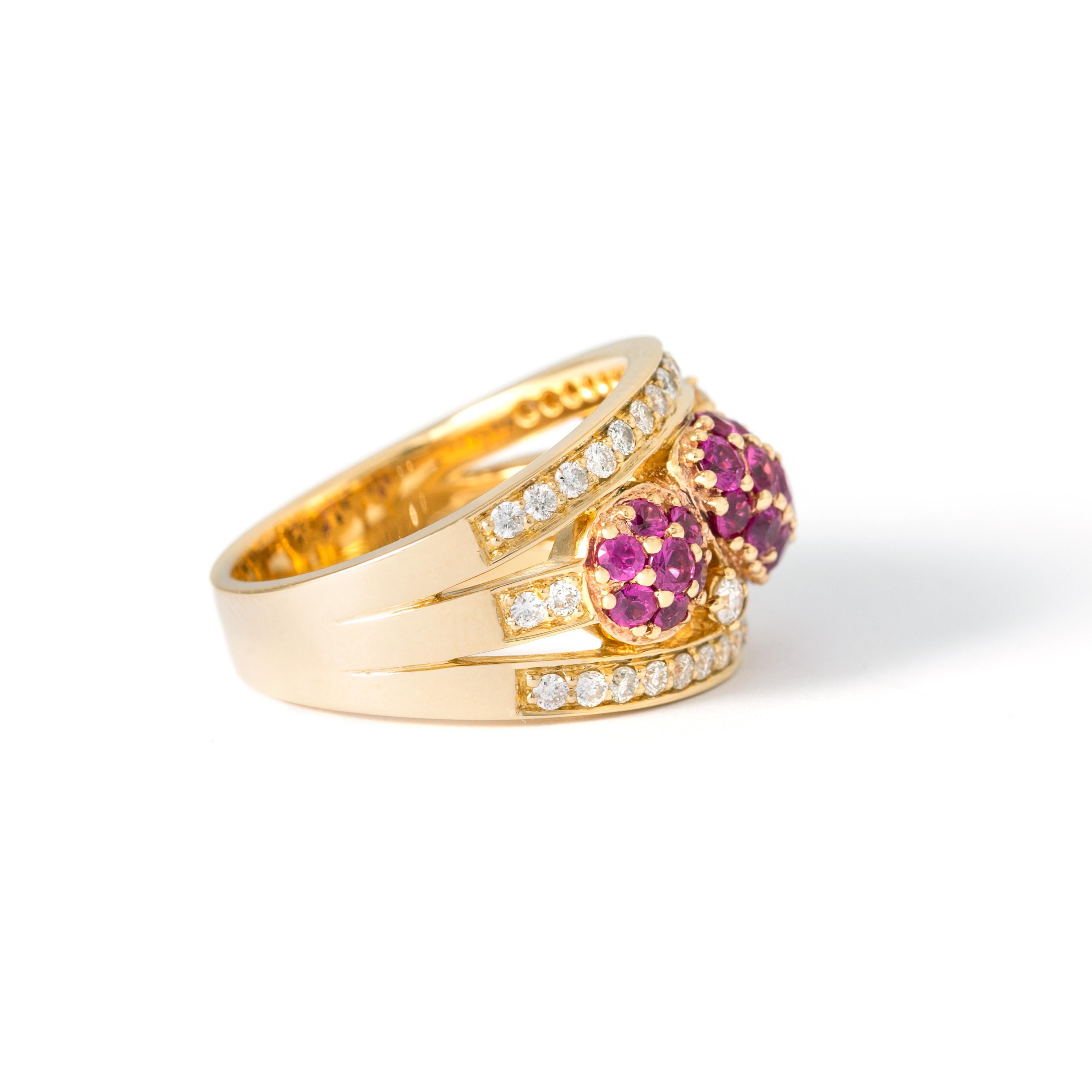 Contemporary Rubies Diamond Gold Ring For Sale