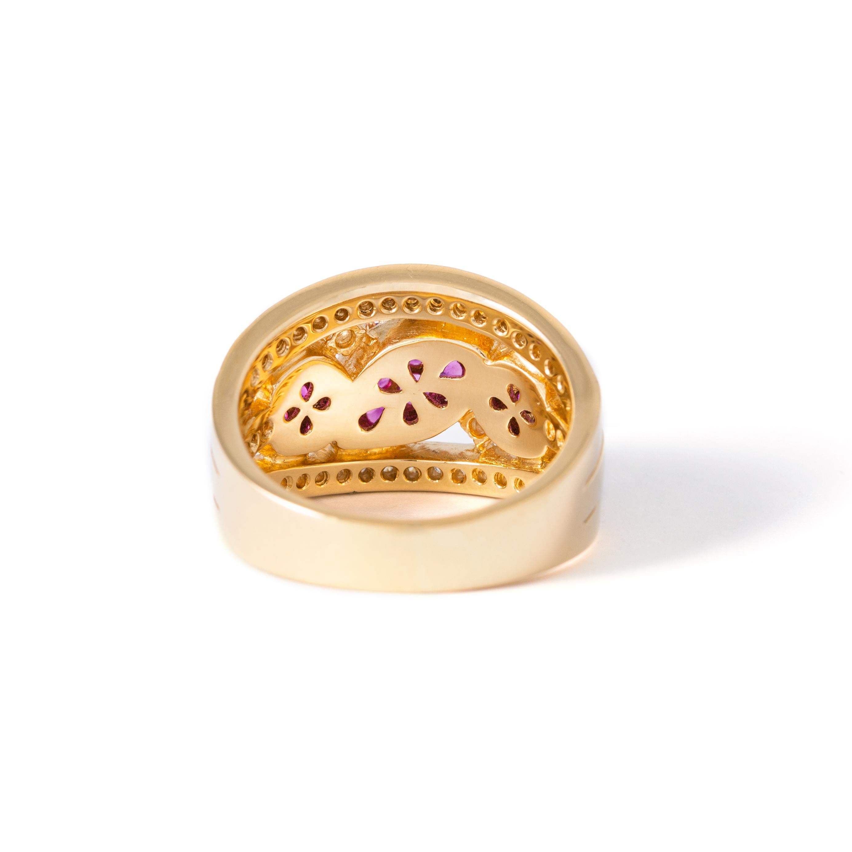 Round Cut Rubies Diamond Gold Ring For Sale