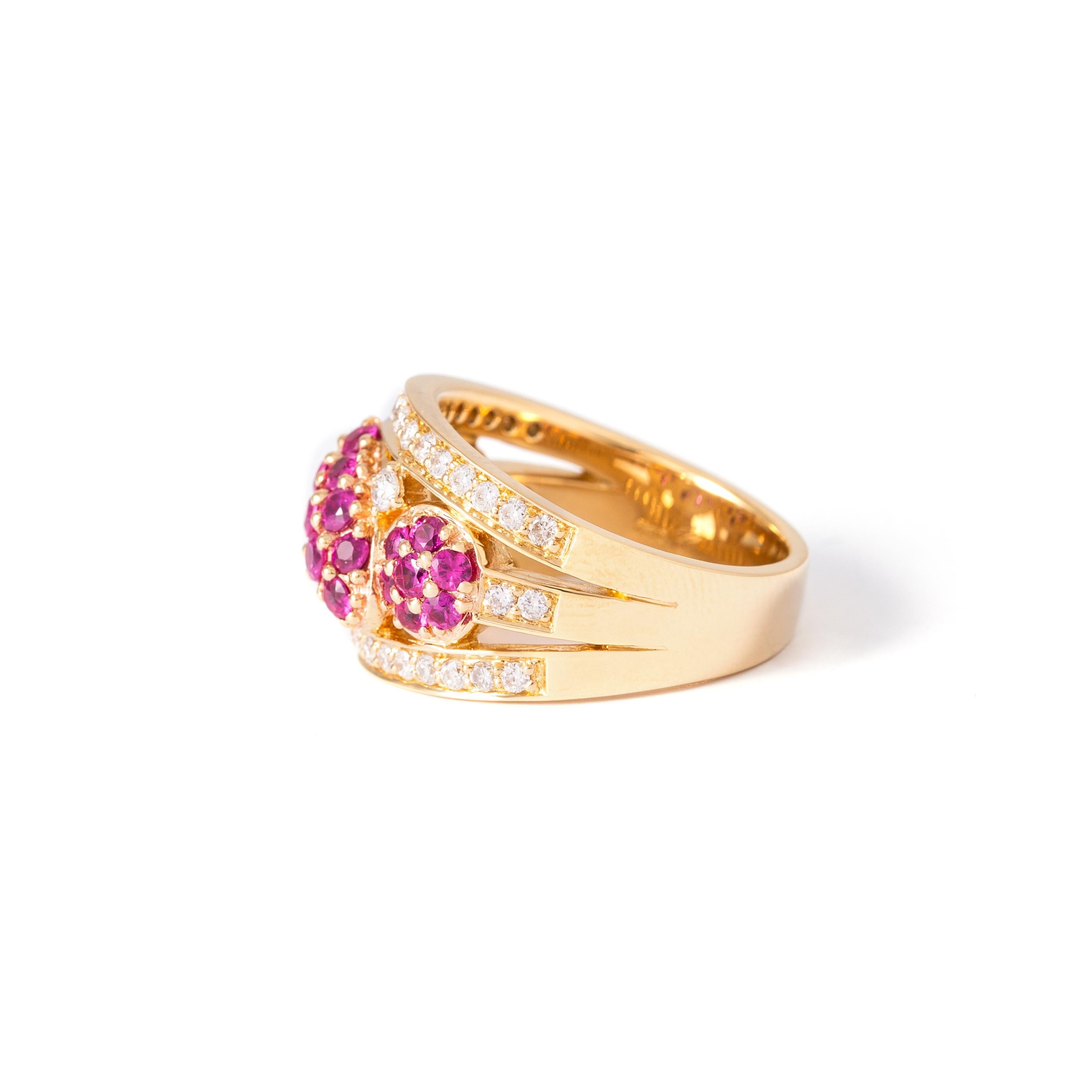 Rubies Diamond Gold Ring In New Condition For Sale In Geneva, CH
