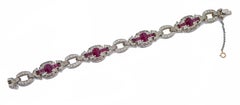 Rubies, Diamonds, 14 Karat Rose Gold and Silver Bracelet.