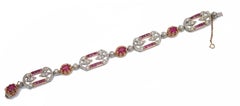 Rubies, Diamonds, 14 Karat Rose Gold and Silver Bracelet.