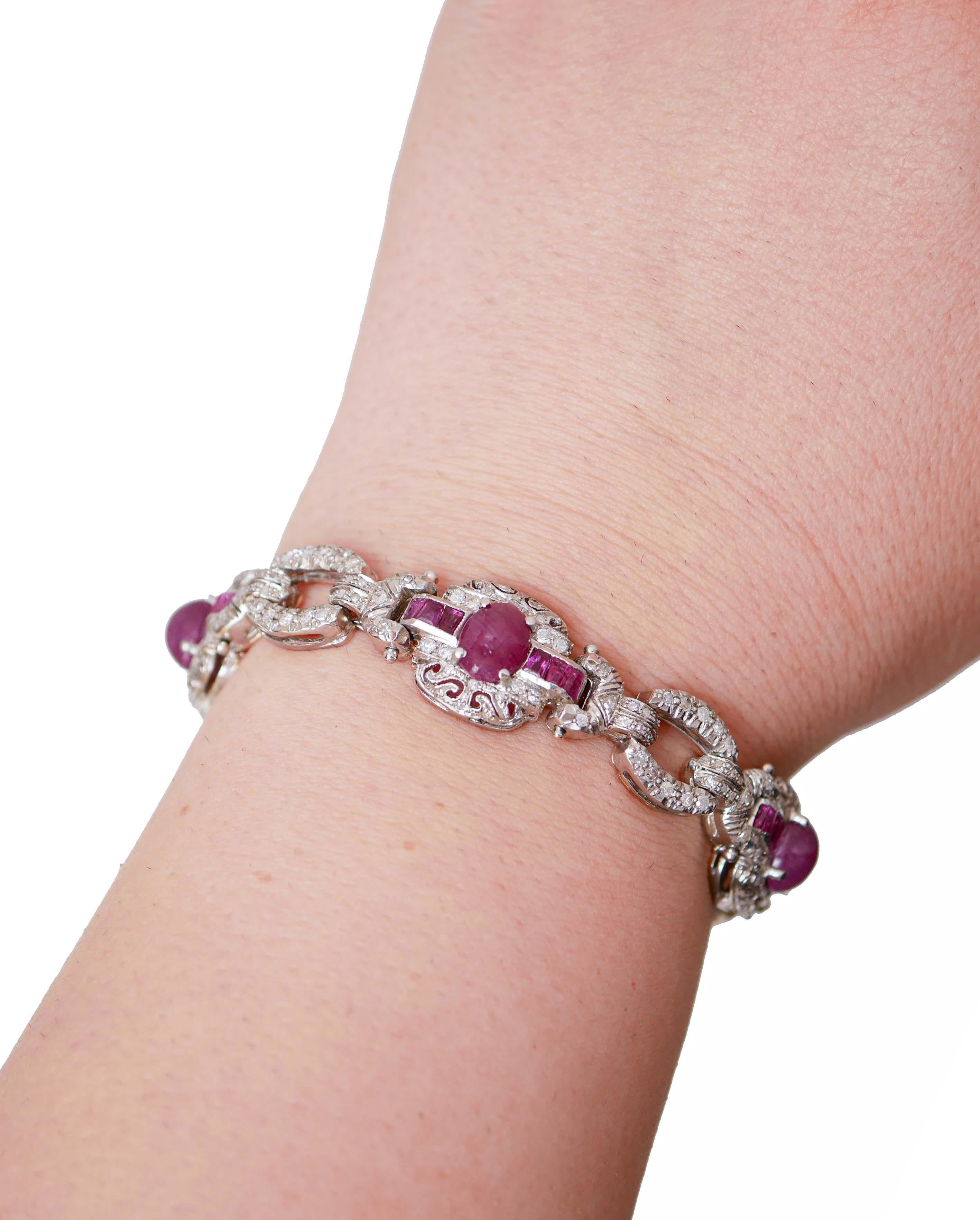 Rubies, Diamonds, 14 Karat Rose Gold and Silver Bracelet. In Good Condition For Sale In Marcianise, Marcianise (CE)