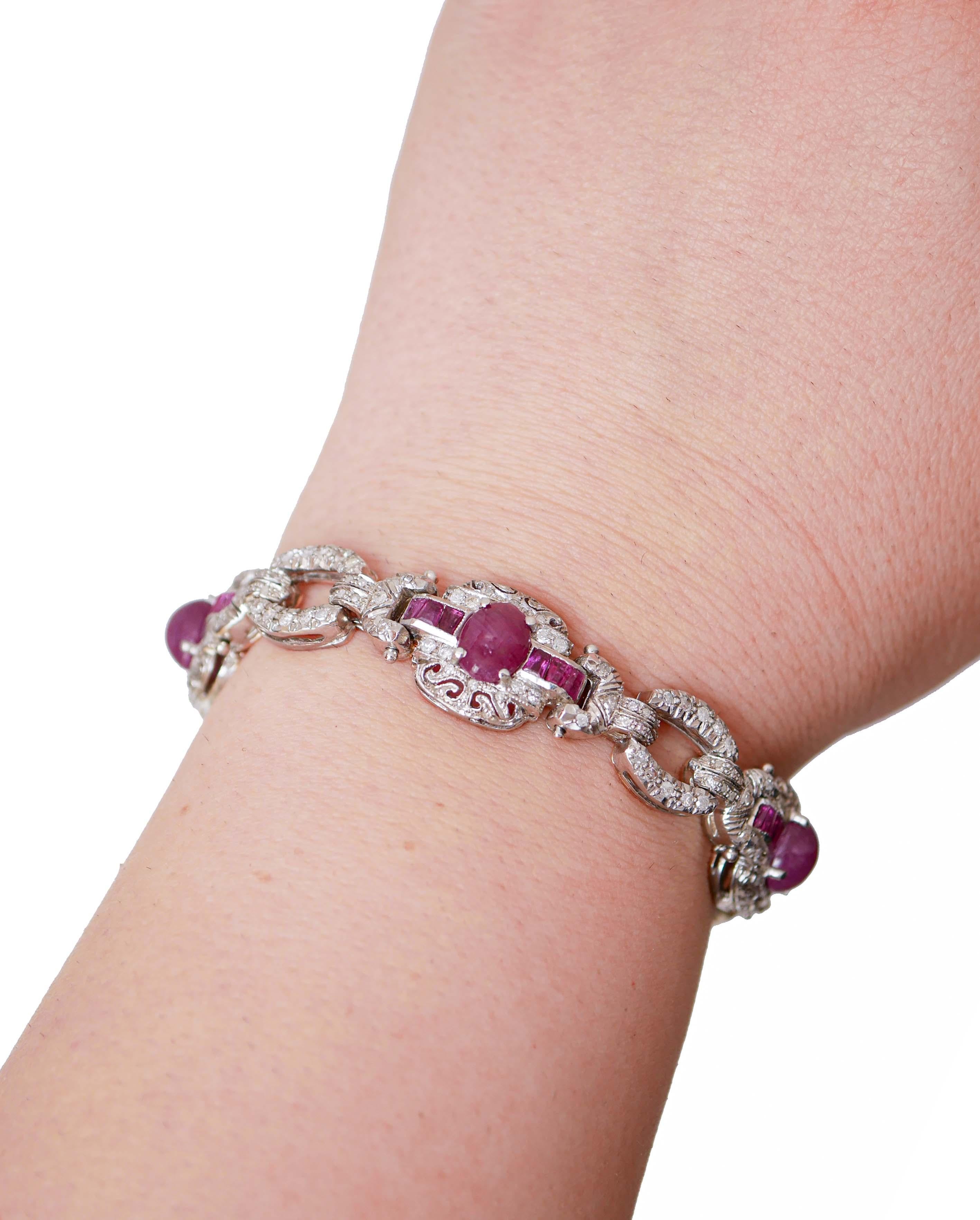 Armband aus 14 Karat Roségold mit Rubinen, Diamanten und Silber. im Zustand „Gut“ im Angebot in Marcianise, Marcianise (CE)