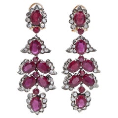 Rubini, diamanti, orecchini in oro rosa 14 carati e argento