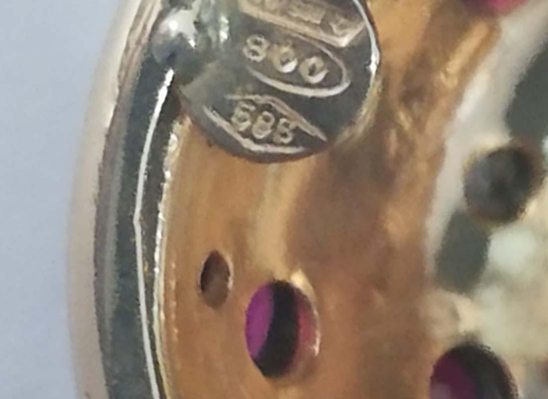 Rubini, diamanti, ciondolo in oro rosa 14 carati e argento. in vendita 1