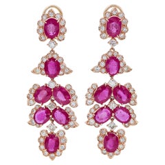 Rubies, Diamonds, 14 Karat Rose Gold Chandelier Earrings