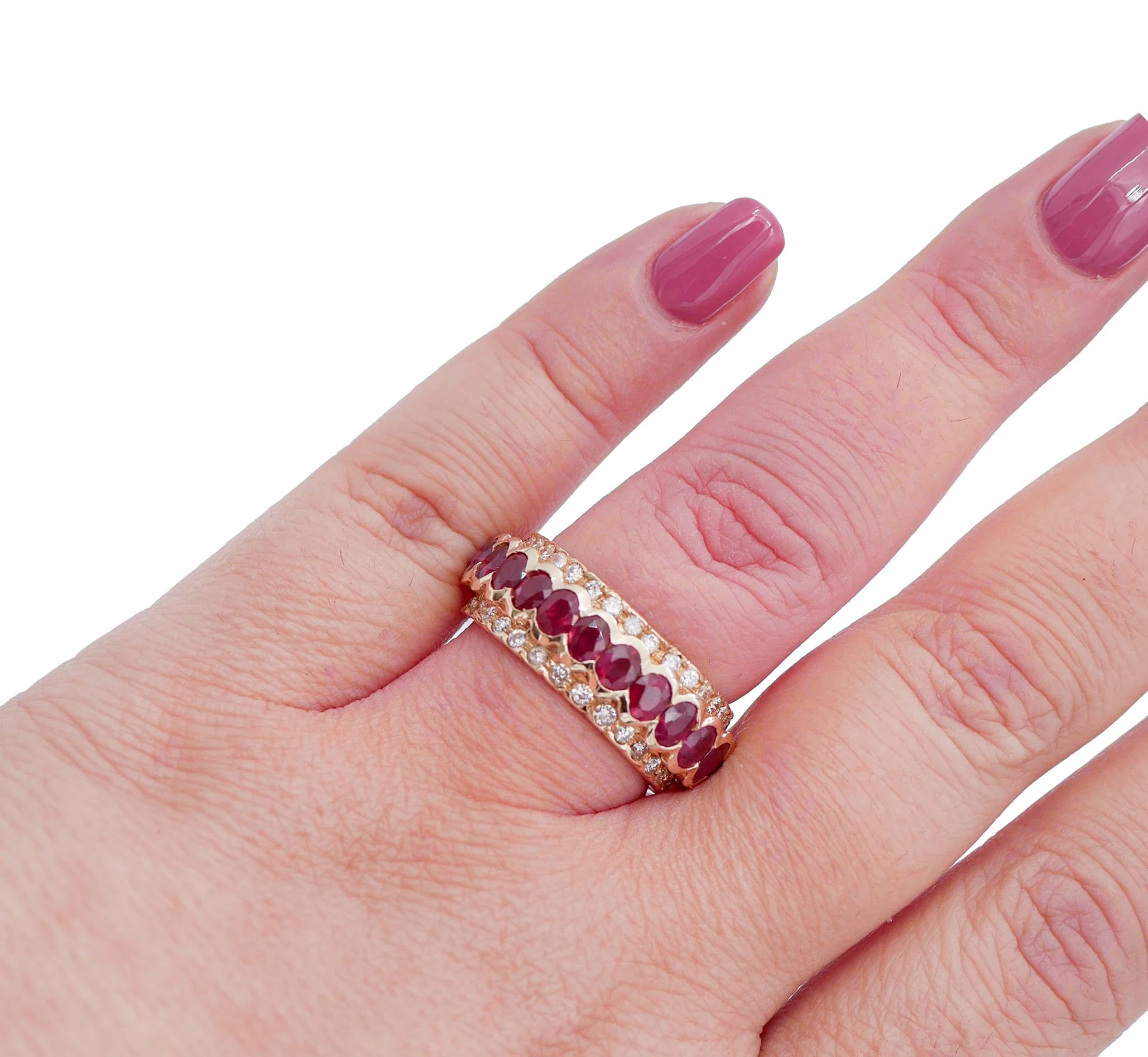 Rubies, Diamonds, 14 Karat Rose Gold Ring In Good Condition For Sale In Marcianise, Marcianise (CE)
