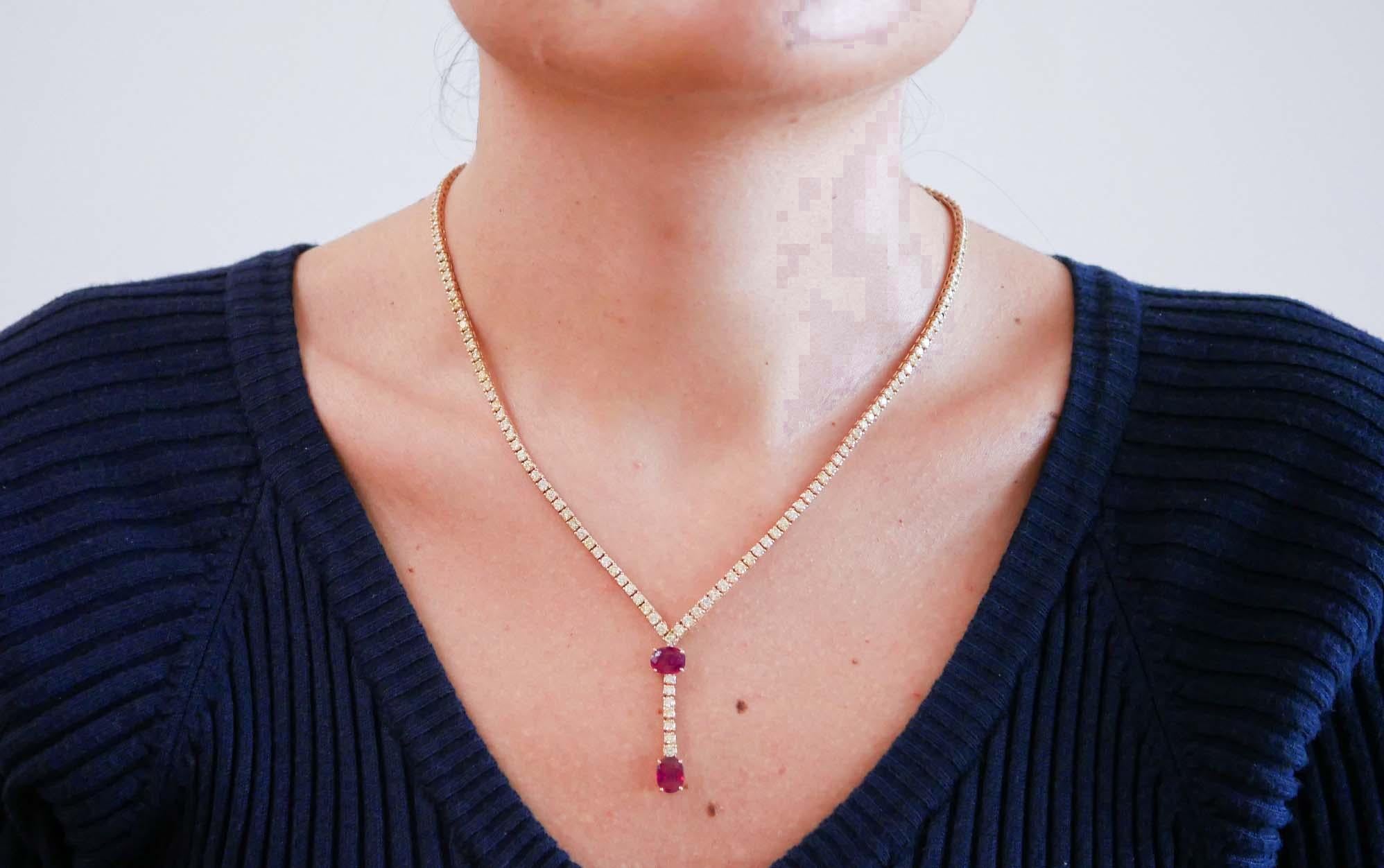 Rubies, Diamonds, 14 Karat Rose Gold Tennis Necklace. In New Condition In Marcianise, Marcianise (CE)
