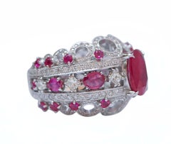 Rubies, Diamonds, 14 Karat White Gold Band Ring.