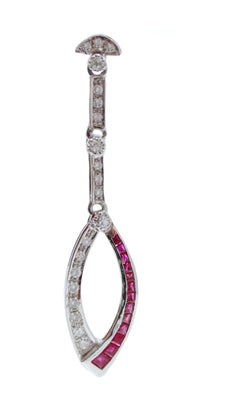Rubies, Diamonds, 14 Karat White Gold Dangle Earrings.