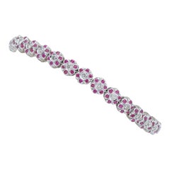 Rubini, diamanti, bracciale A Link in oro bianco 14 carati