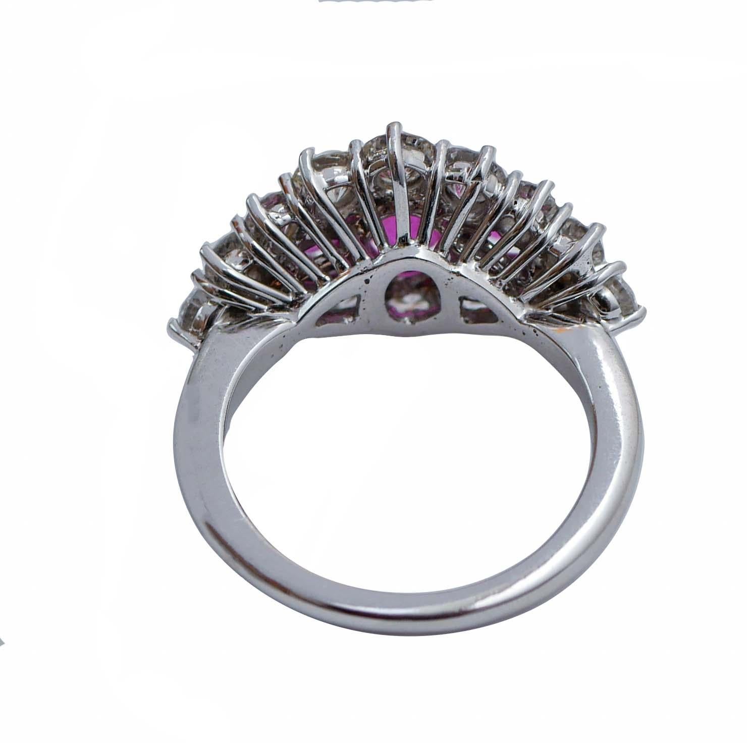 Retro Rubies, Diamonds, 14 Karat White Gold Ring. For Sale