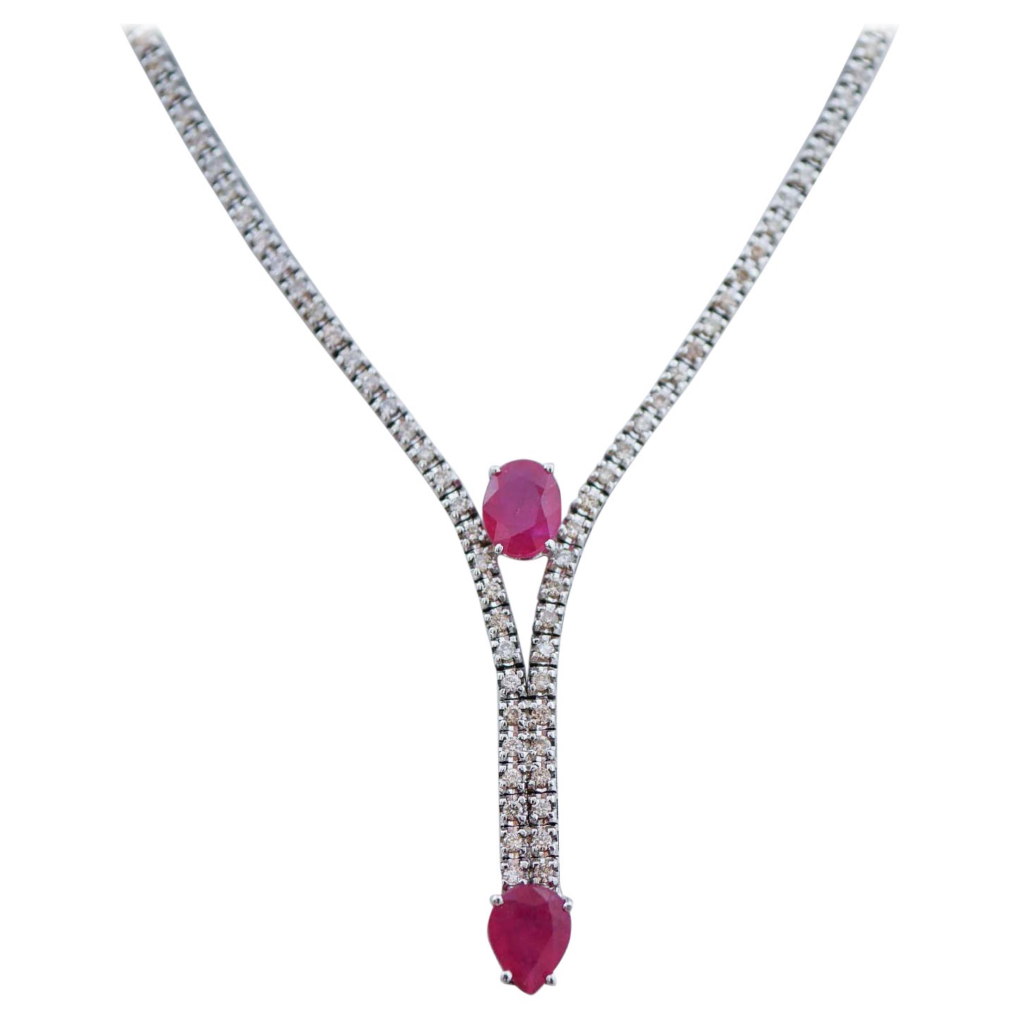 Collier tennis en or blanc 14 carats, rubis et diamants en vente