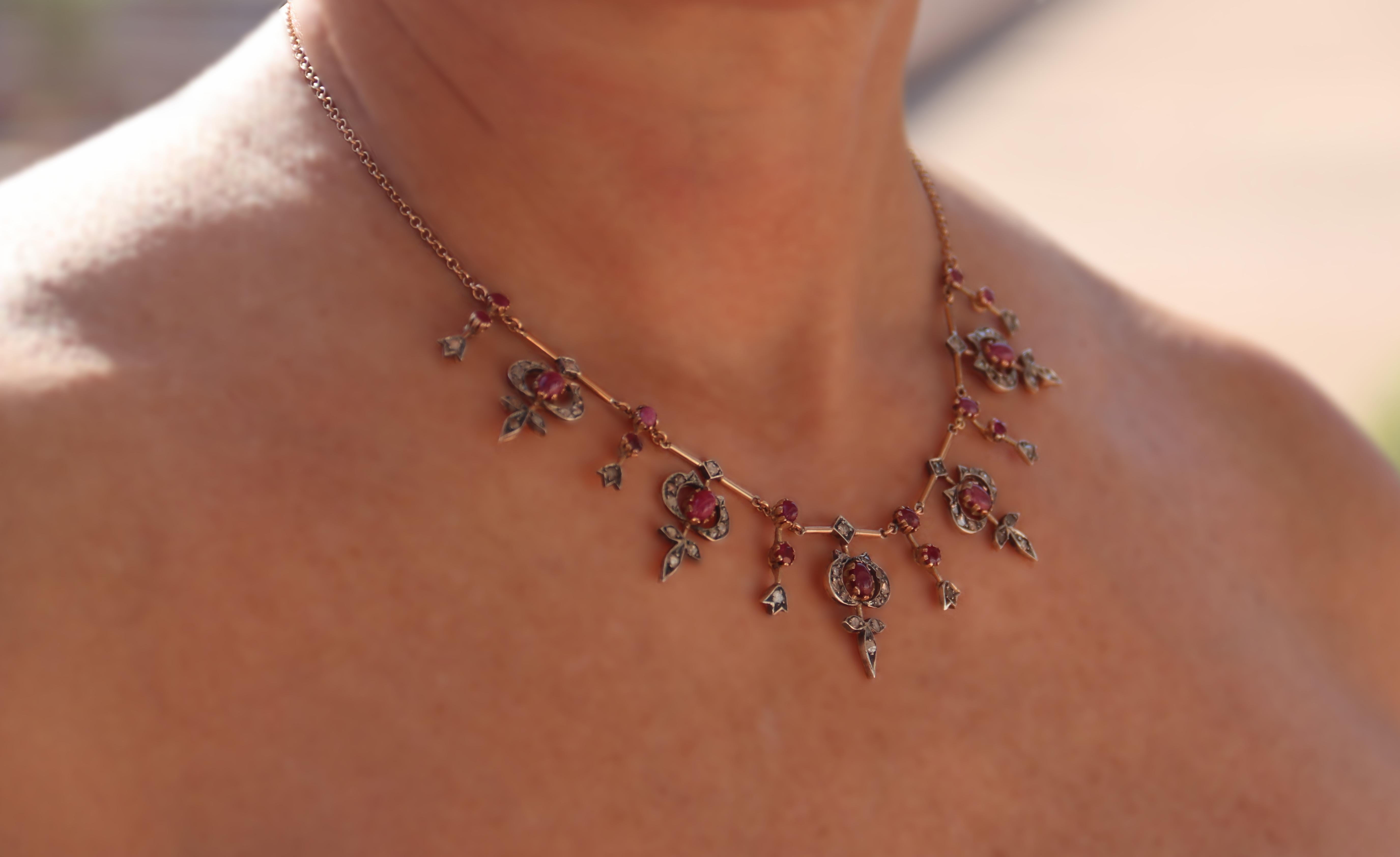 Rubies Diamonds 14 Karat Yellow Gold Choker Necklace For Sale 1