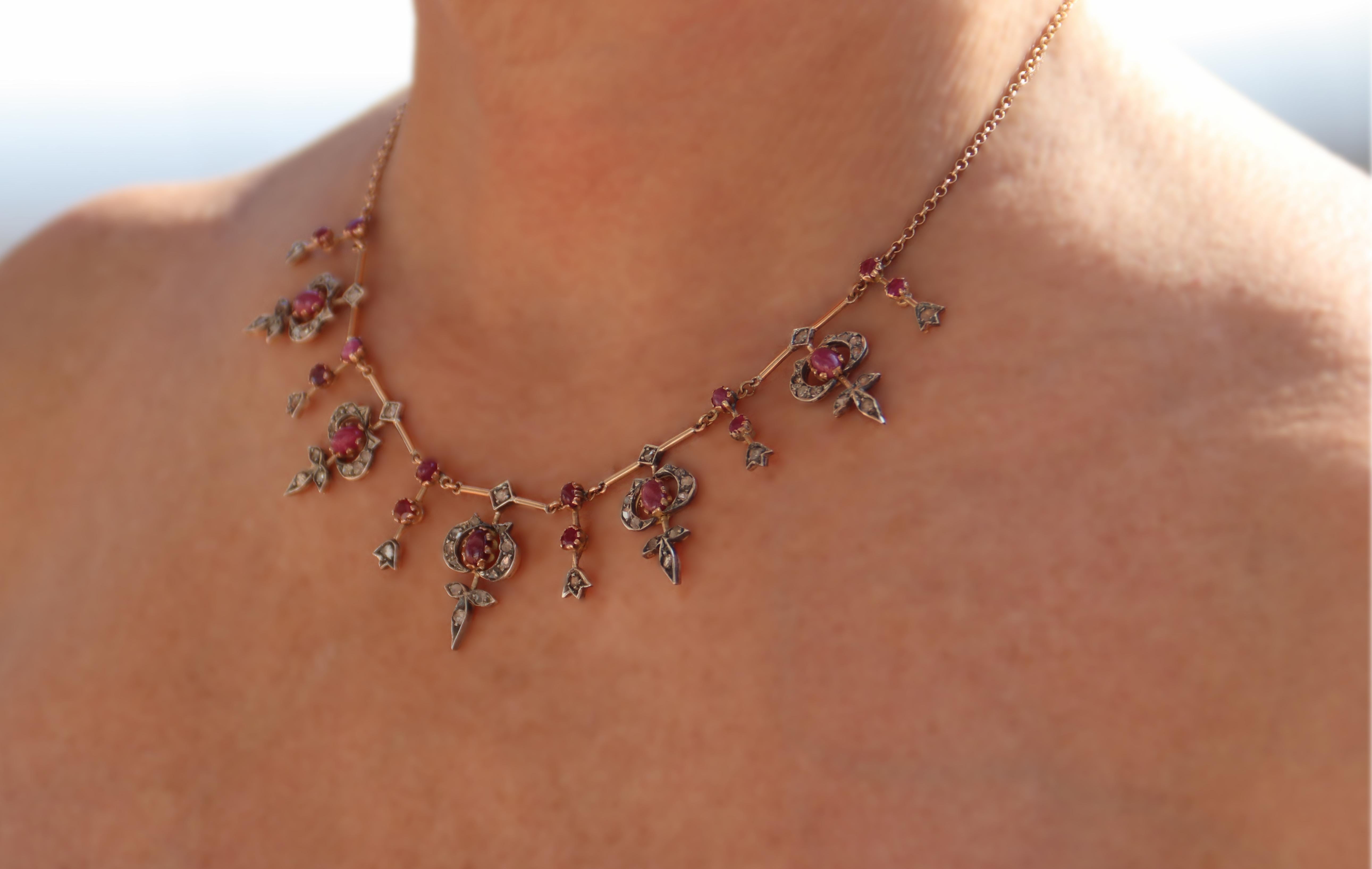 Rubies Diamonds 14 Karat Yellow Gold Choker Necklace For Sale 2