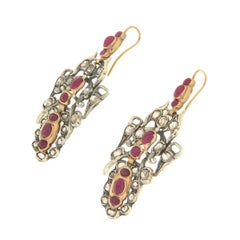 Rubies Diamonds 14 Karat Yellow Gold Drop Earrings