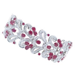 Rubini, diamanti, bracciale in oro bianco 14 Kt