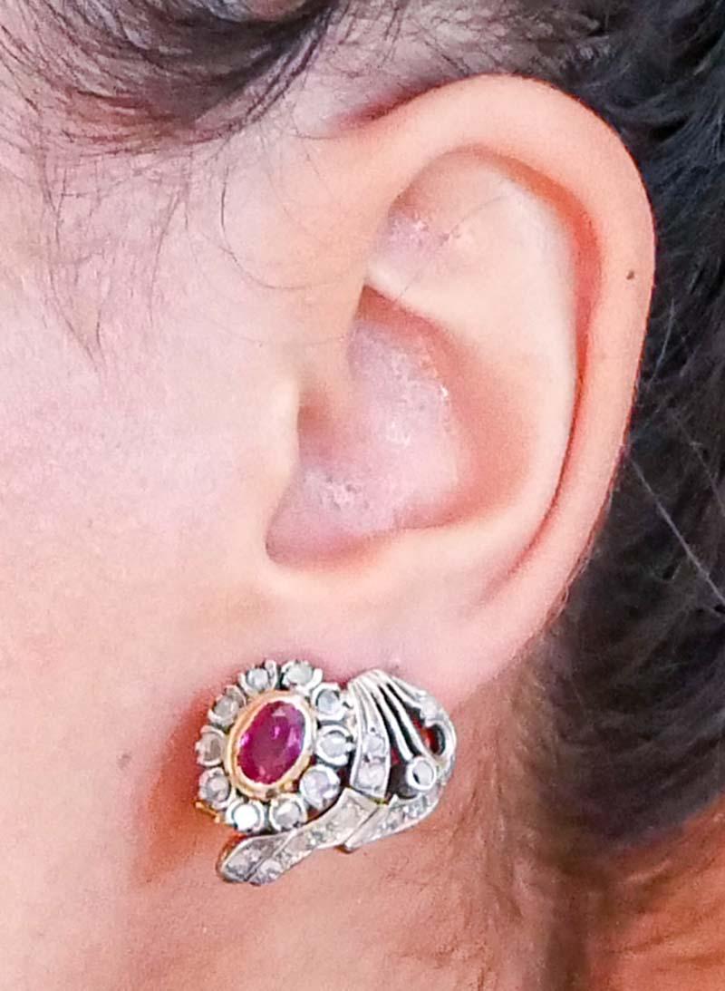 Rubies, Diamonds, 18 Karat Rose Gold and Silver Earrings. In Good Condition For Sale In Marcianise, Marcianise (CE)