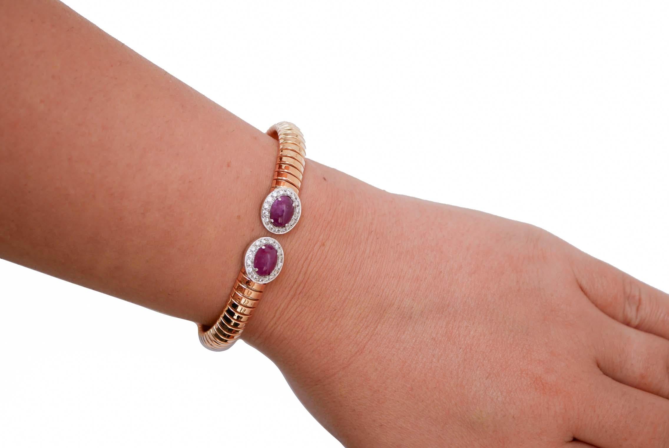 Taille mixte Bracelet Tubogas en or rose 18 carats, rubis et diamants en vente