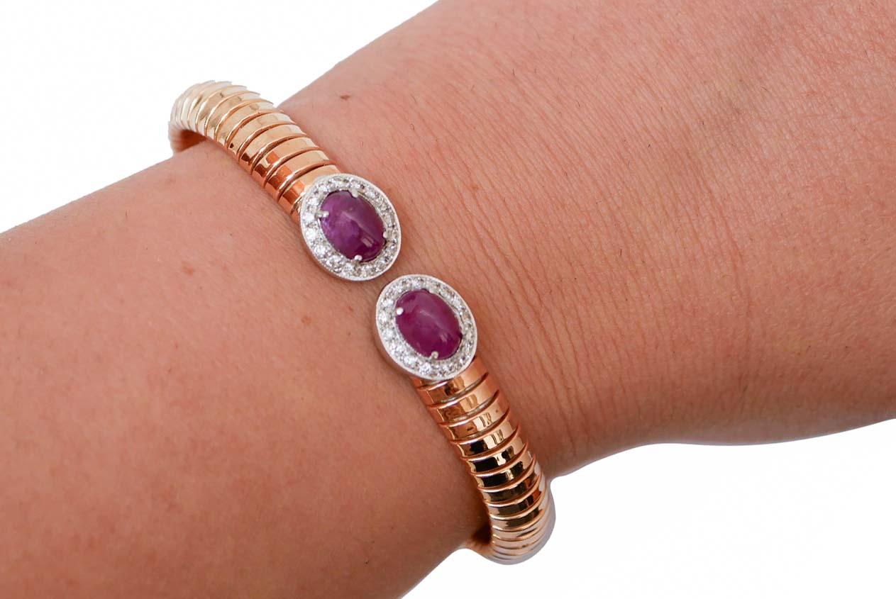 Bracelet Tubogas en or rose 18 carats, rubis et diamants Bon état - En vente à Marcianise, Marcianise (CE)