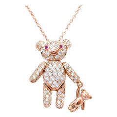 Rubies, Diamonds, 18 Karat Rose Gold Teddy Pendant Necklace