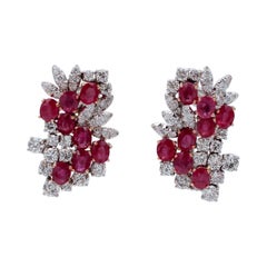 Rubies, Diamonds, 18 Karat White and Rose Gold Earrings