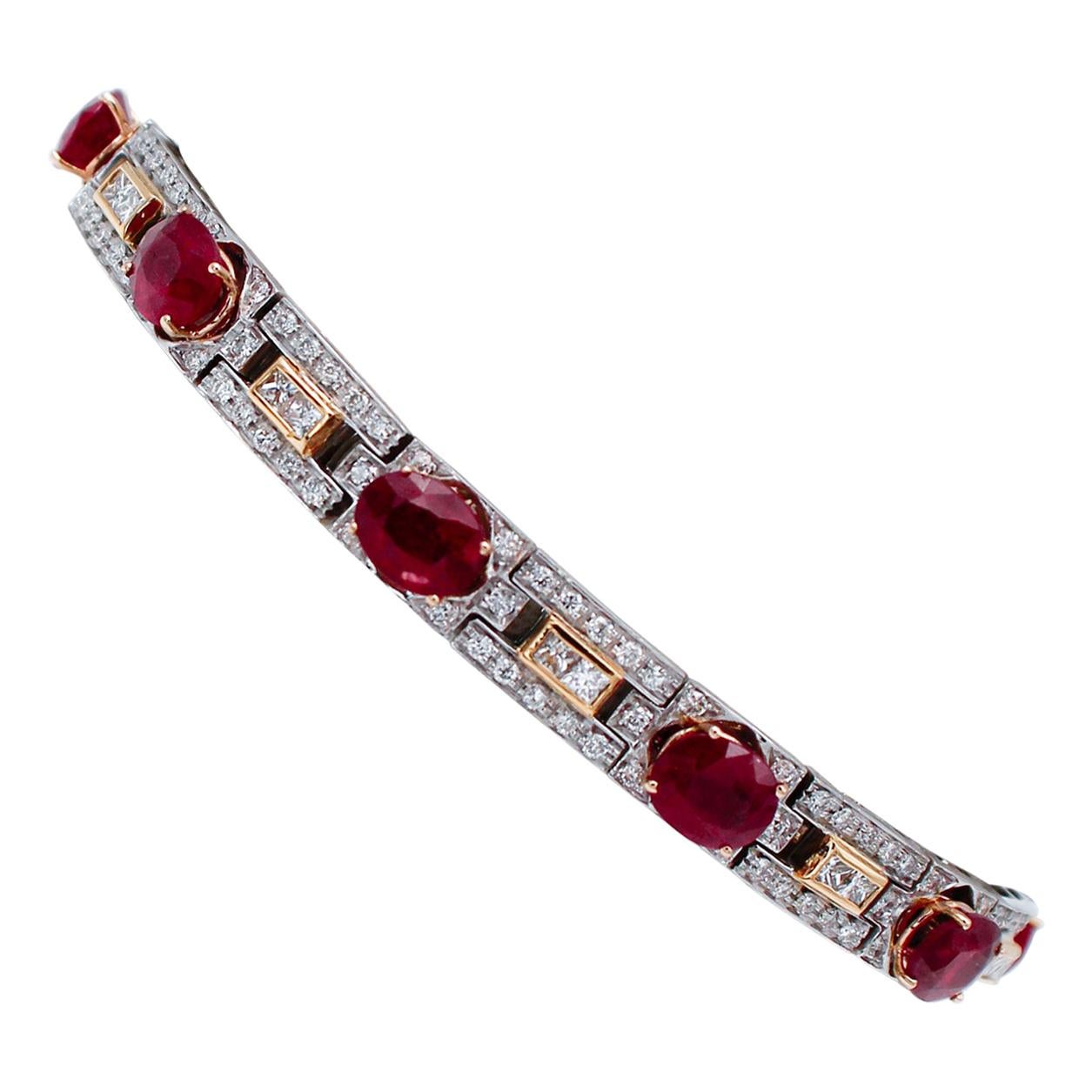Armband aus 18 Karat Weiß- und Gelbgold mit Rubinen, Diamanten