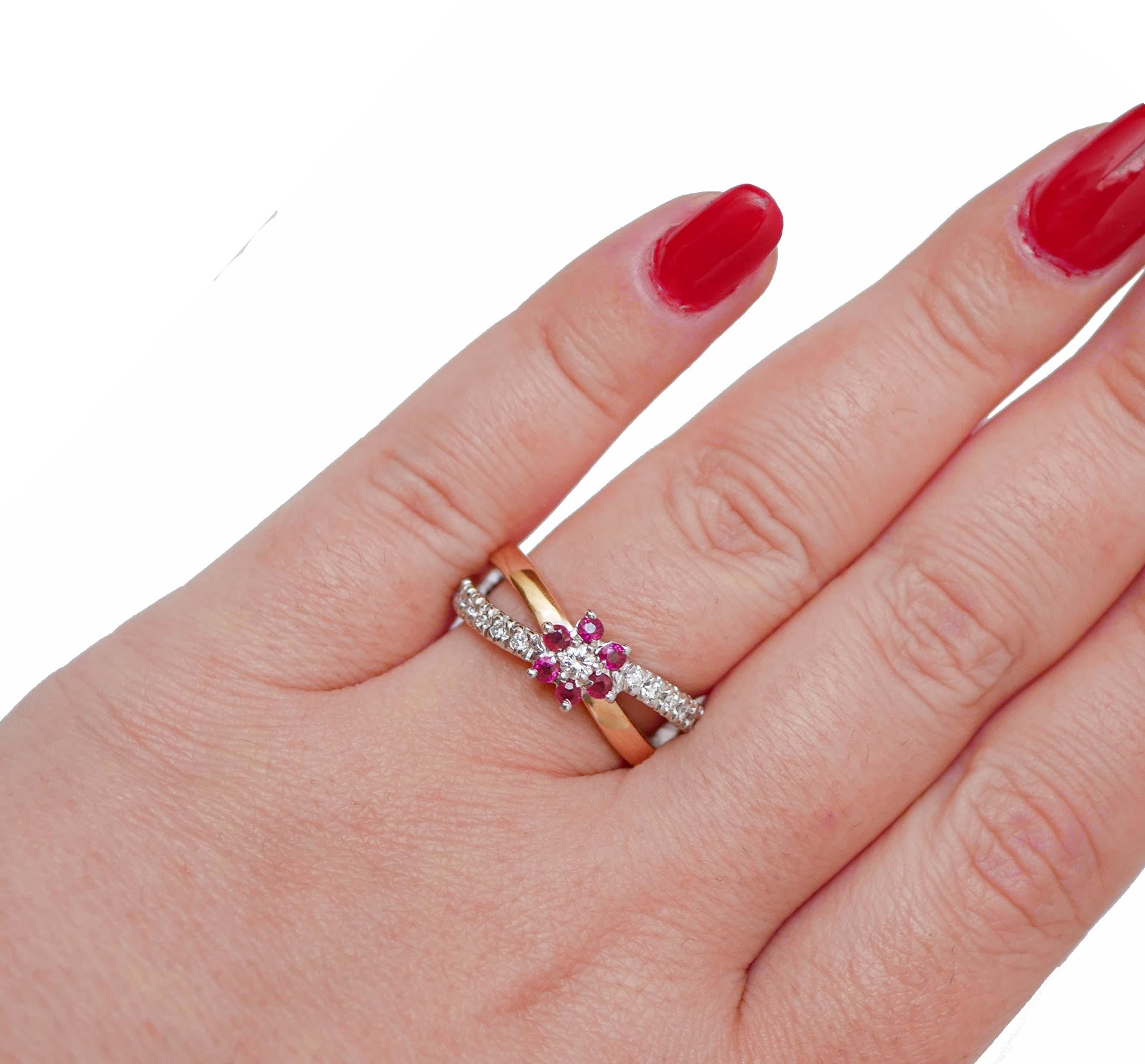 Ring aus 18 Karat Weißgold mit Rubinen, Diamanten, Diamanten und Roségold. im Zustand „Neu“ im Angebot in Marcianise, Marcianise (CE)