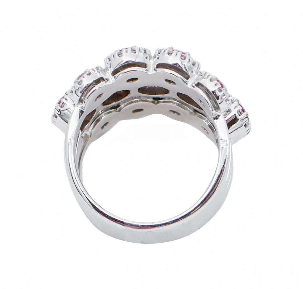 Modern Rubies, Diamonds, 18 Karat White Gold Band Ring For Sale