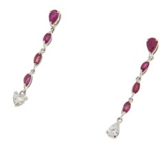 Contemporary 18K White Gold Ruby Diamond Natural Prong Setting Drop Earrings