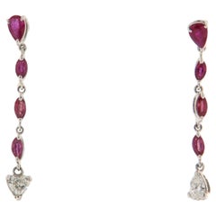 Contemporary 18K White Gold Ruby Diamond Natural Prong Setting Drop Earrings