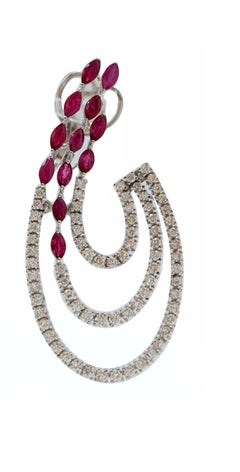 Rubies, Diamonds, 18 Karat White Gold Earrings.