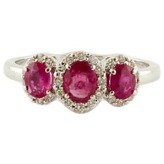 Rubies, Diamonds, 18 Karat White Gold Engagement Ring