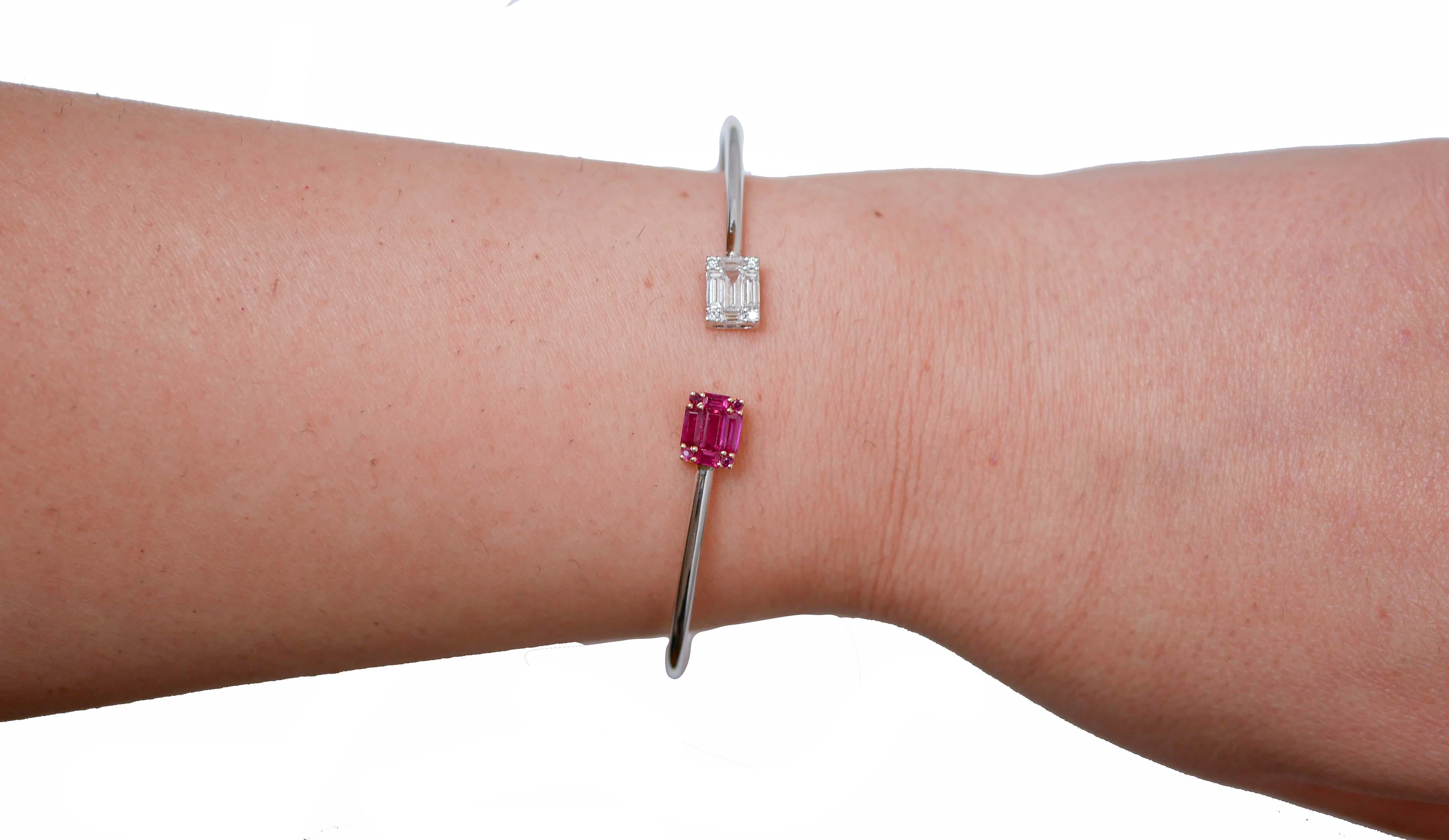 Taille mixte Rubis, diamants, or blanc 18 carats Bracelet Modernity. en vente