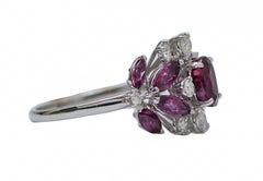 Rubies, Diamonds, 18 Karat White Gold Ring.