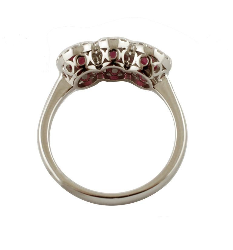 Modern Rubies, Diamonds, 18 Karat White Gold Ring