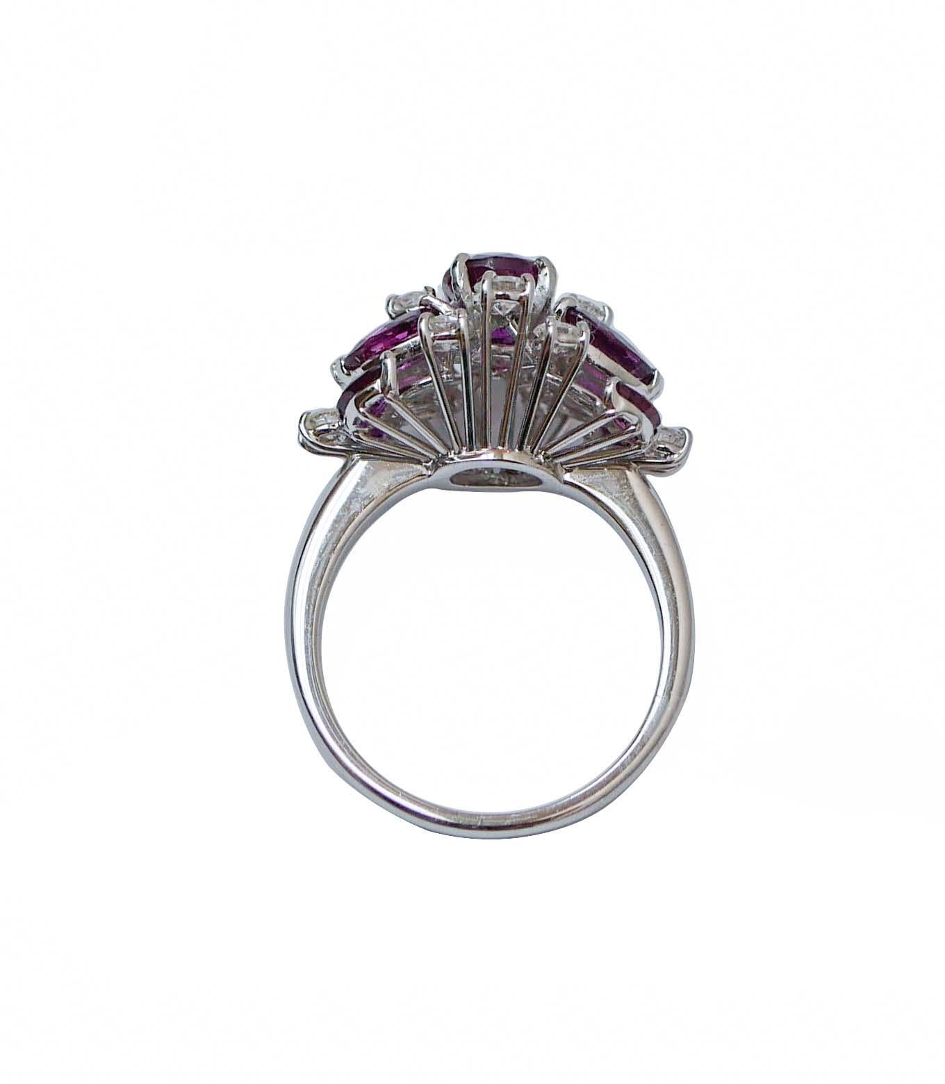 Modern Rubies, Diamonds, 18 Karat White Gold Ring.