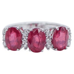 Rubies, Diamonds, 18 Karat White Gold Ring