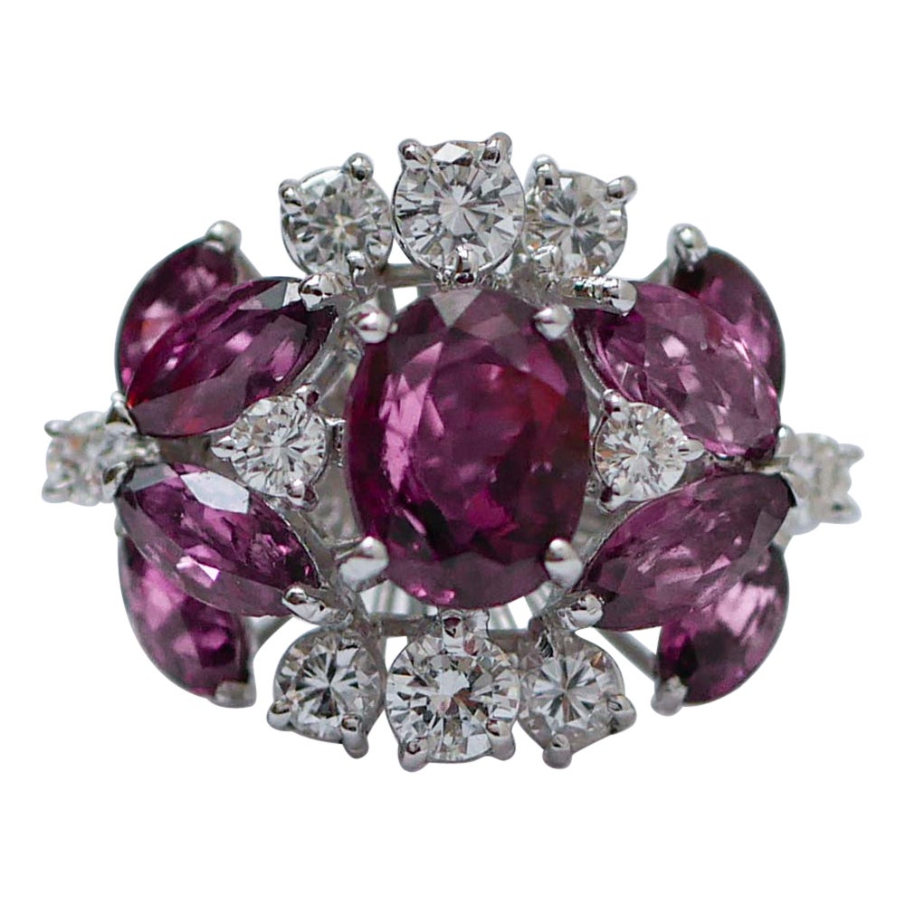 Rubies, Diamonds, 18 Karat White Gold Ring.