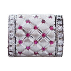 Rubies, Diamonds, 18 Karat White Gold Ring.