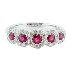 Rubies, Diamonds, 18 Karat White Gold Ring