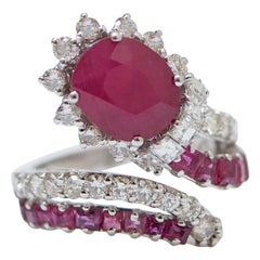 Rubies, Diamonds, 18 Karat White Gold Snake Ring.