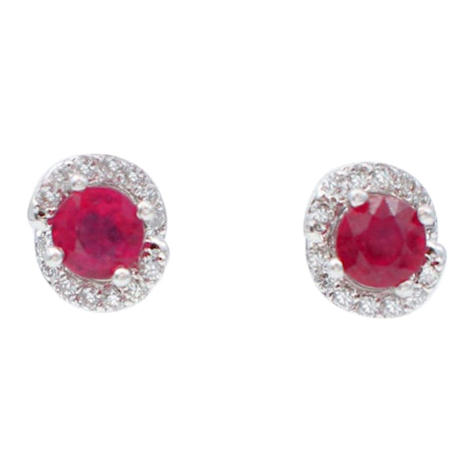 Boucles d'oreilles en or blanc 18 carats, rubis, diamants en vente