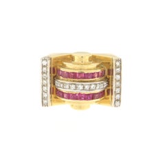 Rubies Diamonds 18 Karat Yellow Gold Cocktail Ring