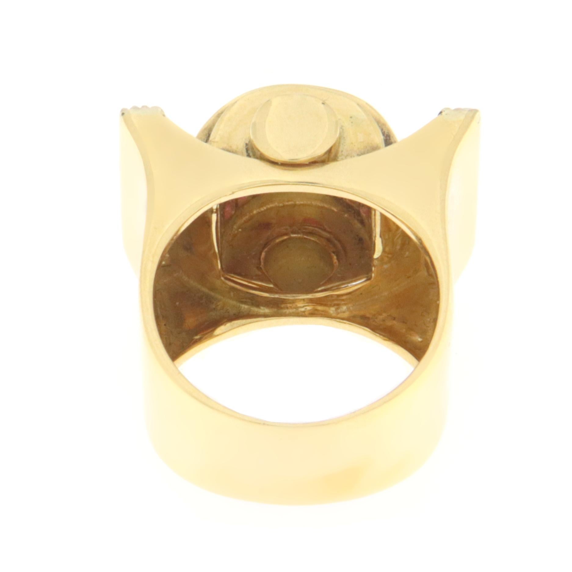 Women's Rubies Diamonds 18 Karat Yellow Gold Cocktail Ring For Sale